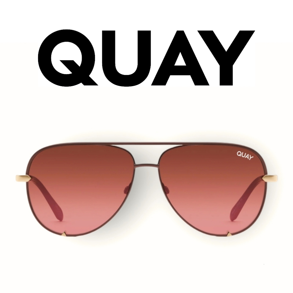 Quay - High Mini - Bronze Frame/Brown Pink Lense Aviator Sunglasses - Rare - Picture 1 of 10